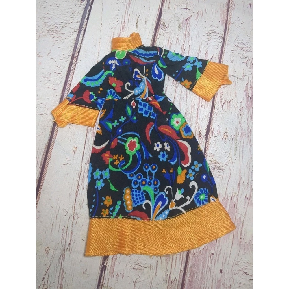 VTG 1970's Barbie Doll Floral Print Dress Bell Sleeves Hippie Maddie Mod Clone
